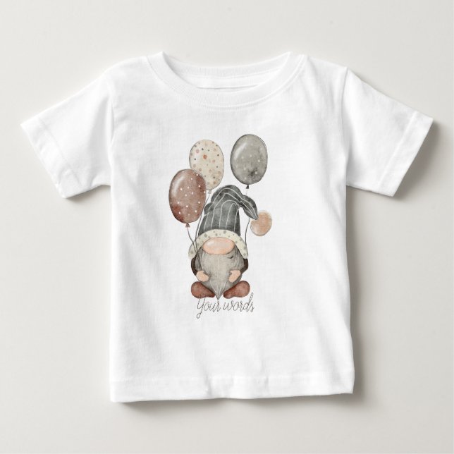 Camiseta Para Bebê Crie seu próprio Gnome e balões (Frente)