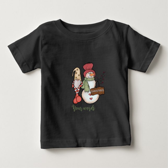 Camiseta Para Bebê Crie seu próprio Gnomo de Natal e Snowman (Frente)