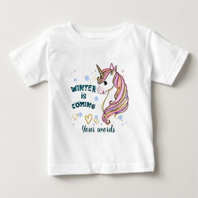 Camiseta Para Bebê Crie seu próprio Unicórnio de inverno (Frente)