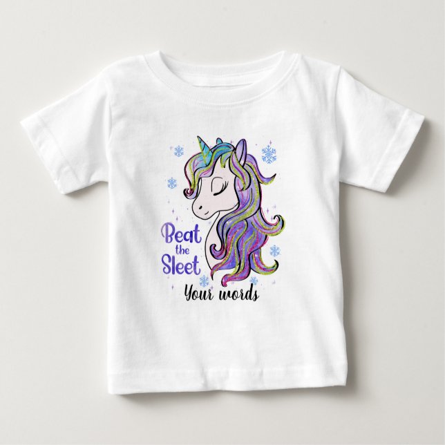 Camiseta Para Bebê Crie seu próprio Unicórnio de inverno (Frente)