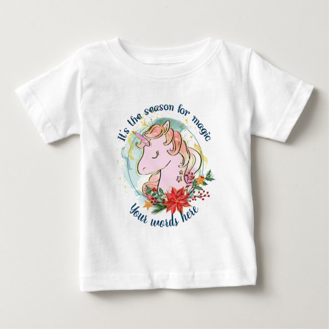 Camiseta Para Bebê Crie seu próprio Unicórnio mágico de Natal (Frente)