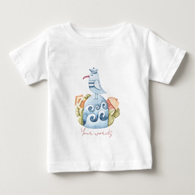 Camiseta Para Bebê Crie sua paisagem de pássaro oceânico (Frente)