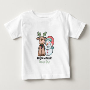 Camiseta Para Bebê Crie sua própria Reindeer e Snowman Olá Inverno