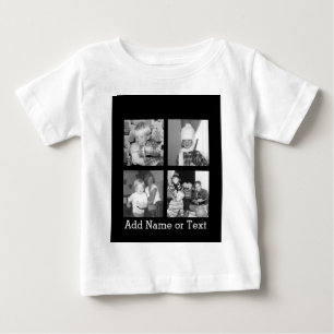 Camiseta Para Bebê Crie uma Colagem de Instagram com 4 fotos - preto