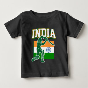 Camiseta Para Bebê Críquete da Índia com Presente de Bandeira da Índi