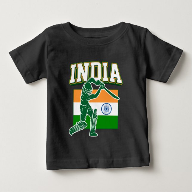 Camiseta Para Bebê Críquete da Índia com Presente de Bandeira da Índi (Frente)