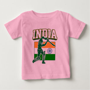 Camiseta Para Bebê Críquete da Índia com Presente de Bandeira da Índi