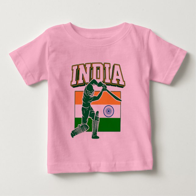 Camiseta Para Bebê Críquete da Índia com Presente de Bandeira da Índi (Frente)