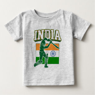 Camiseta Para Bebê Críquete da Índia com Presente de Bandeira da Índi