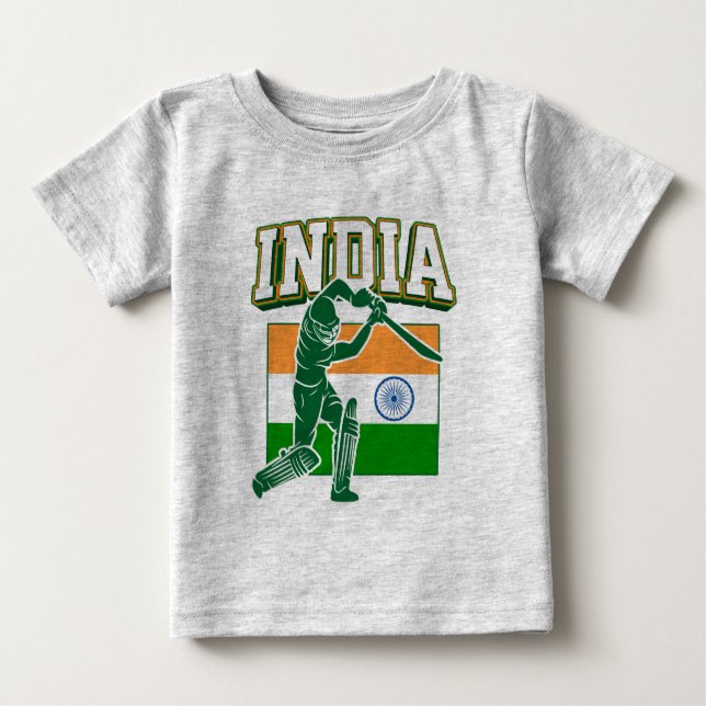 Camiseta Para Bebê Críquete da Índia com Presente de Bandeira da Índi (Frente)