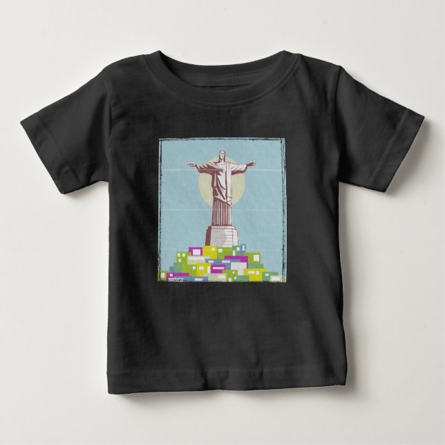 Camiseta Para Bebê Cristo da Favela do Poster de viagens Redentor (Frente)