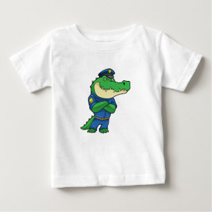Camiseta Para Bebê Crocodilo como agente da polícia com uniforme