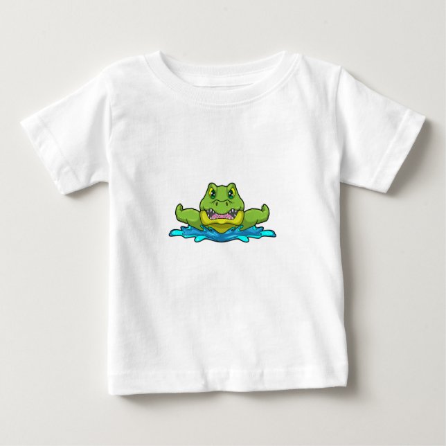 Camiseta Para Bebê Crocodilo em Nadação na Água (Frente)