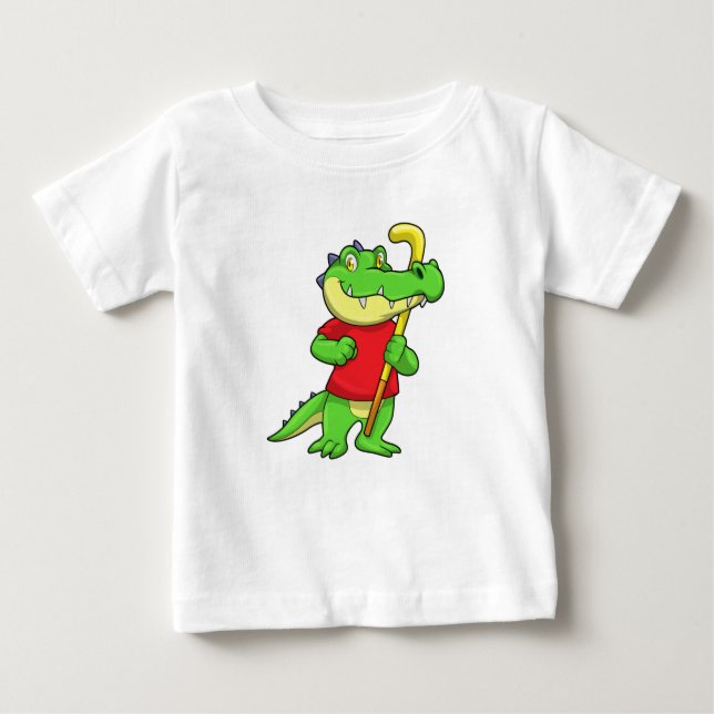 Camiseta Para Bebê Crocodilo no hóquei em campo com Stick (Frente)