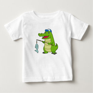 Camiseta Para Bebê Crocodilo Pesca com Pescado