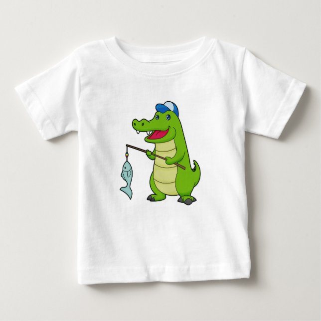 Camiseta Para Bebê Crocodilo Pesca com Pescado (Frente)