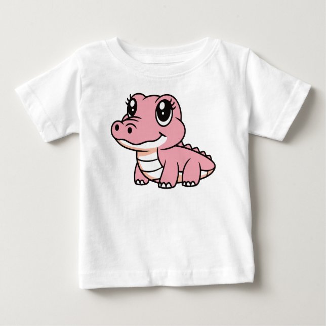 Camiseta Para Bebê Crocodilo Rosa Fofo (Frente)