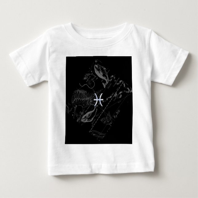 Camiseta Para Bebê Cromo como Peixes Zodiac Sign on Black Hevelius (Frente)