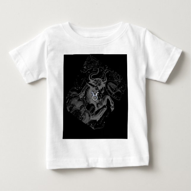 Camiseta Para Bebê Cromo como Taurus Zodiac em Hevelius Black (Frente)