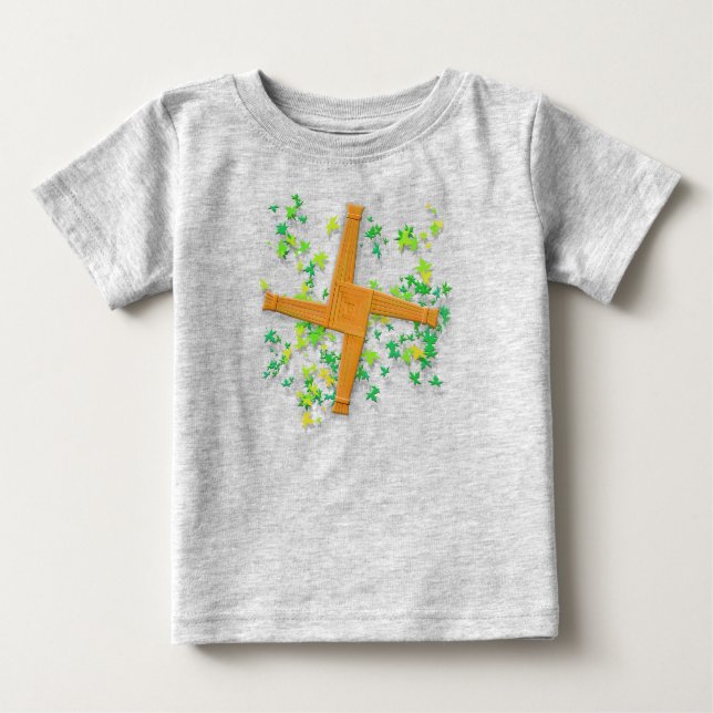 Camiseta Para Bebê Cruz Brighid com Folhas (Frente)