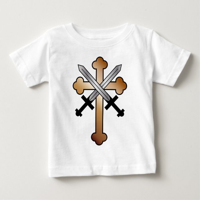 Camiseta Para Bebê Cruz de Cobre com Espadas Cruzadas (Frente)