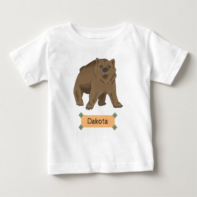 Camiseta Para Bebê Cubo de Urso Castanho Bonito com Nome (Frente)