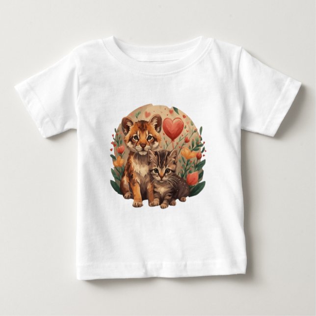 Camiseta Para Bebê Cubo-leão e gatinho (Frente)