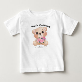 Camiseta Para Bebê Cuddlebug do papai com nome de bebê Urso Castanho
