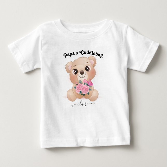 Camiseta Para Bebê Cuddlebug do papai com nome de bebê Urso Castanho (Frente)
