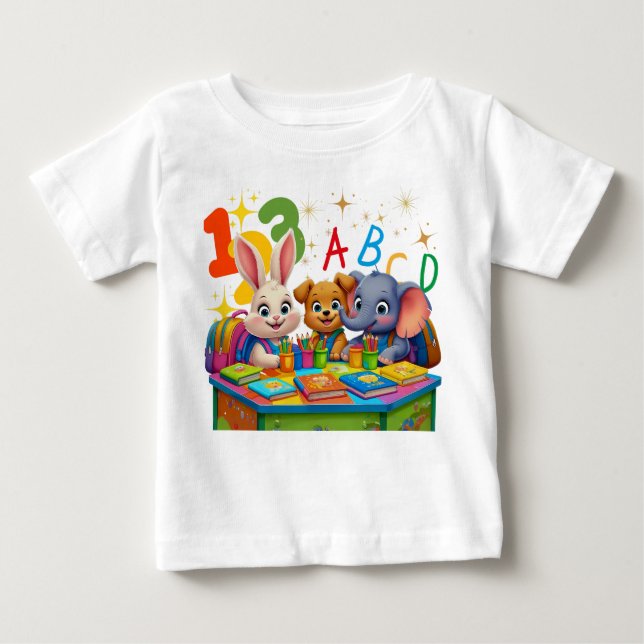 Camiseta Para Bebê Cuecas do jardim de infância - ABC Animal Friendle (Frente)