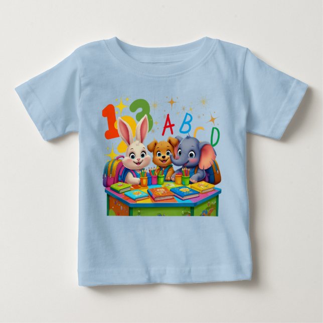 Camiseta Para Bebê Cuecas do jardim de infância - ABC Animal Friendle (Frente)