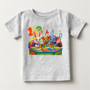 Camiseta Para Bebê Cuecas do jardim de infância - Amigos Animais ABC