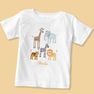 Camiseta Para Bebê Cujo Bebê Safari Animal Watercolor Nome Personaliz