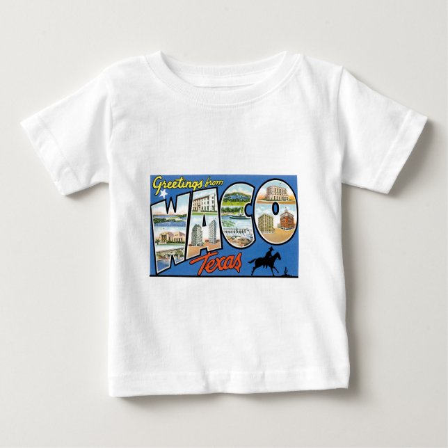 Camiseta Para Bebê Cumprimentos de Waco, Texas! Cartão retro (Frente)