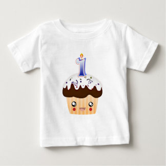 Camiseta Para Bebê cupcake de 1 ano T - Azul