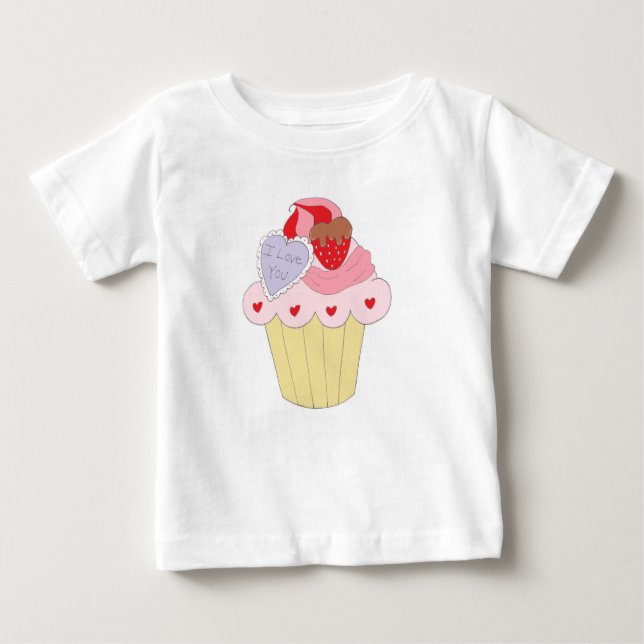 Camiseta Para Bebê Cupcake de Amor Bonito (Frente)