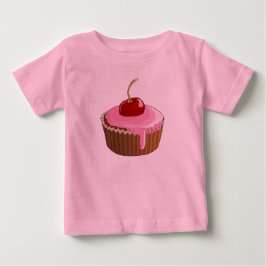 Camiseta Para Bebê Cupcake de glacê rosa bonita com cereja