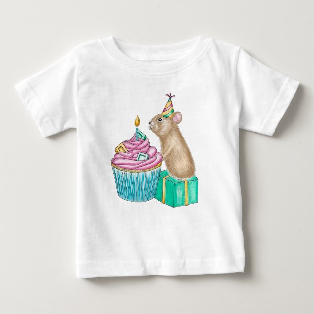 Camiseta Para Bebê Cupcake Feliz Aniversário Pika (Frente)