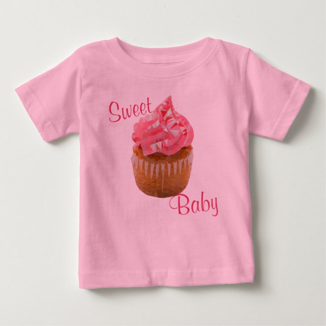 Camiseta Para Bebê Cupcake Geométrico Pink-Bebê Doce (Frente)