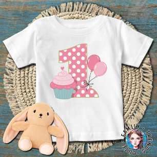 Camiseta Para Bebê Cupcake Primeiro Aniversário