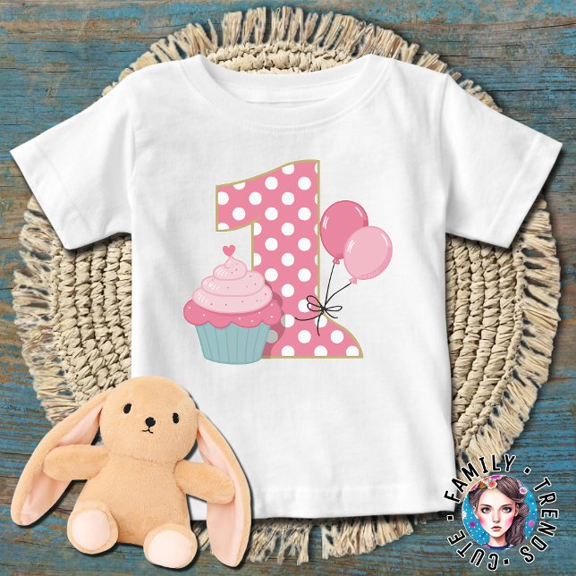 Camiseta Para Bebê Cupcake Primeiro Aniversário (Criador carregado)