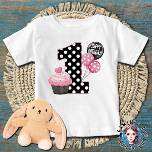 Camiseta Para Bebê Cupcake primeiro aniversario Bolinhas