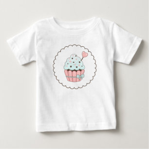 Camiseta Para Bebê Cupcake rosa- e Design azul-mint