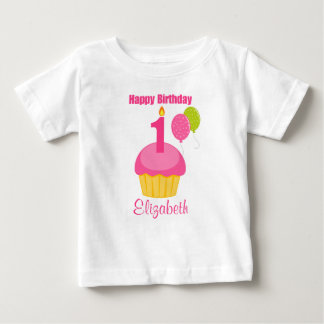 Camiseta Para Bebê Cupcake rosa primeiro aniversario