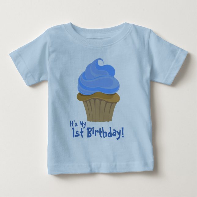 Camiseta Para Bebê CupcakeBlue, é meu, primeiro aniversario! (Frente)