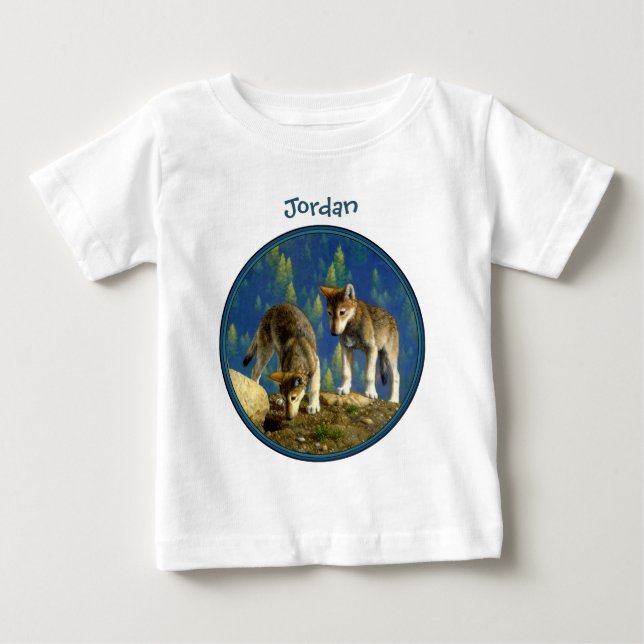 Camiseta Para Bebê Curiosa Cinza de Lobos (Frente)