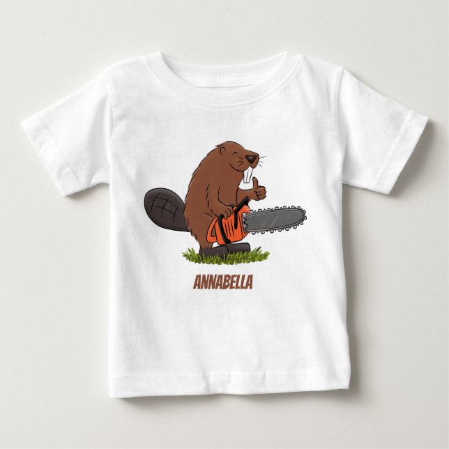 Camiseta Para Bebê Curioso castor com humor de desenho animado de mot (Frente)