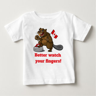 Camiseta Para Bebê Curling beaver with flag