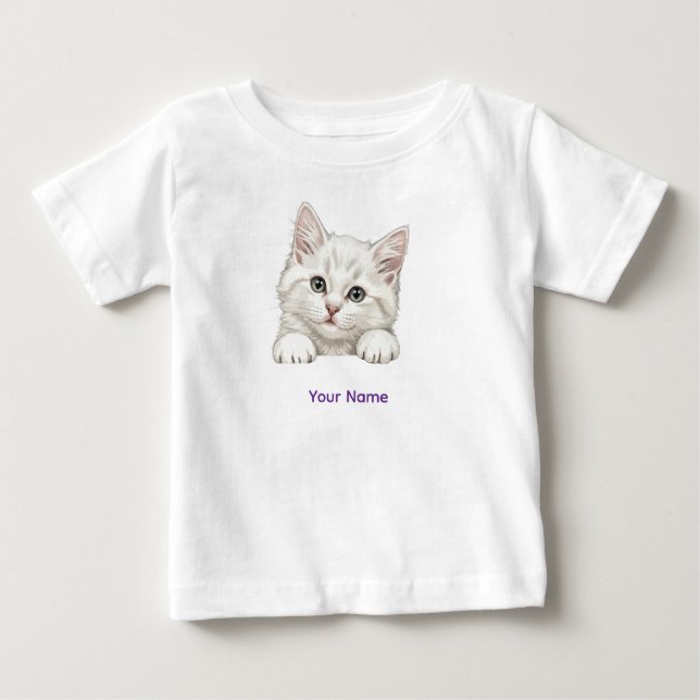 Camiseta Para Bebê Custom Name Personalized Kitten Art Gift (Frente)