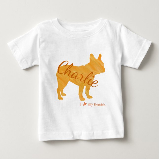 Camiseta Para Bebê Customizable French Bulldog Pastel Orange Frenchie (Frente)